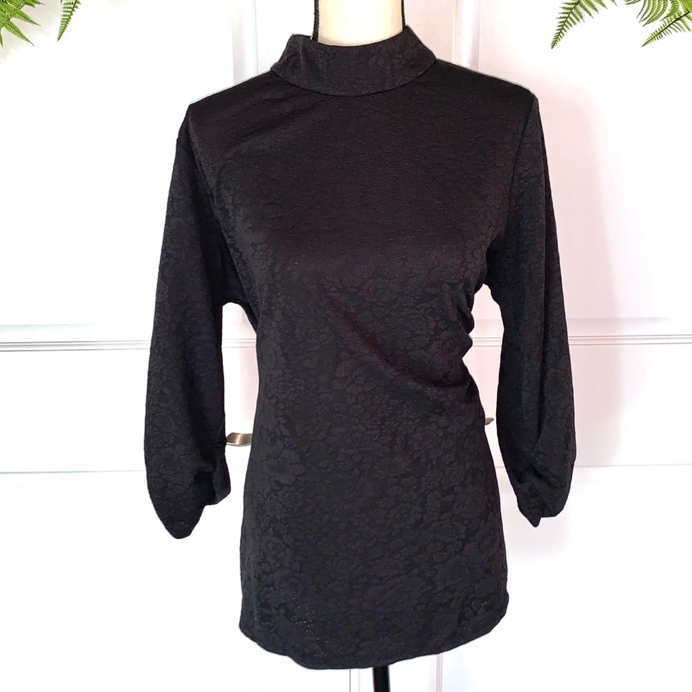 Susan Graver QVC Black Lace Mock Turtle Neck